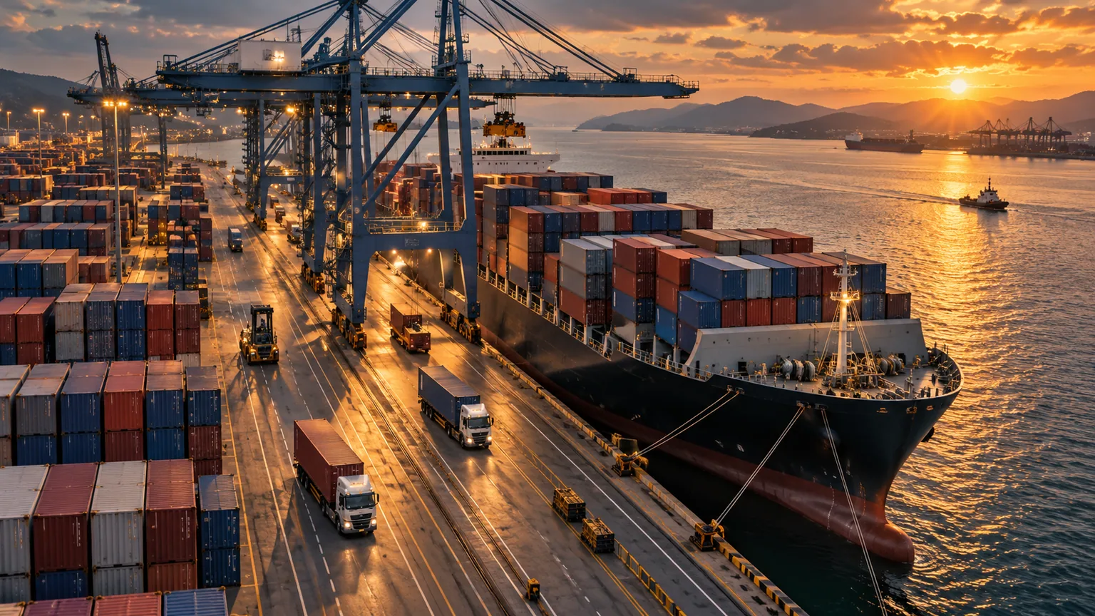 Container ship at a port terminal